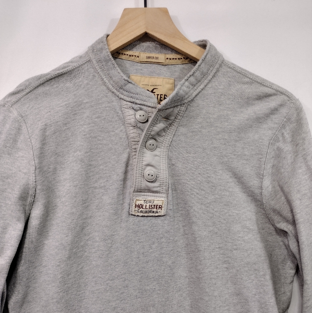 Vintage Hollister Embroidered Long Sleeve Henley Shirt Mens L Gray Retro 90s Y2K - Picture 2 of 12